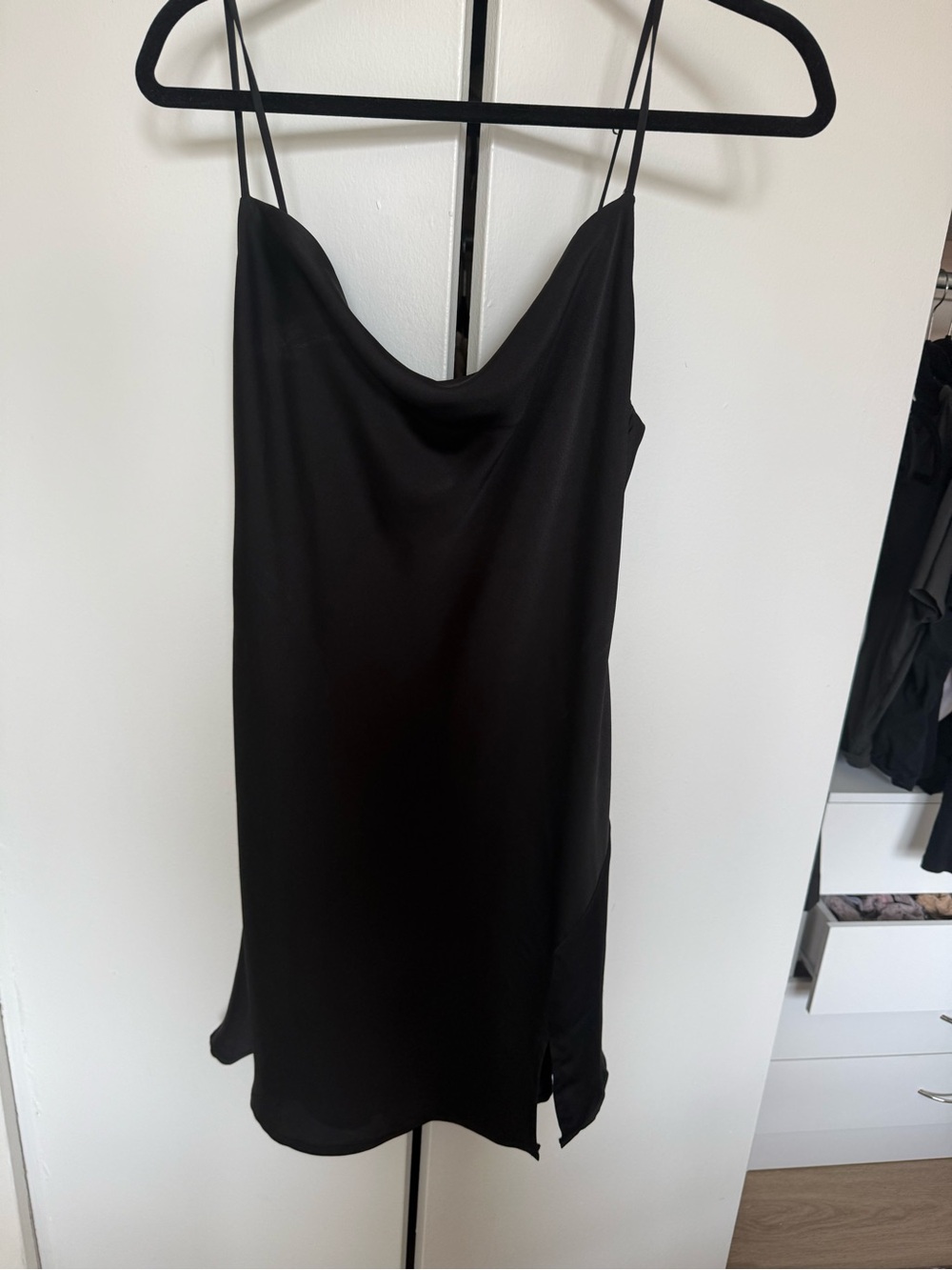 Astr Black Satin Cowl Slip Mini Dress